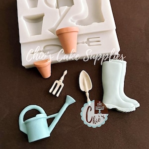Gardening Theme Silicone Mold: Watering Can, Boots, Flower Pots