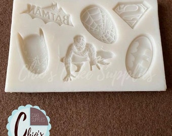 Superhero Themed Mini Silicone Mold, 6 cavities, 6 different designs.