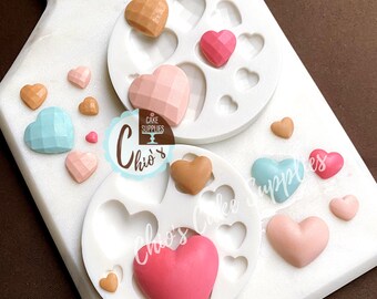 Heart Silicone Mold: Diamond & Plain Texture, 9 Cavities