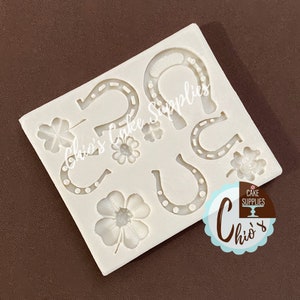 Four Leaf Clover and Horseshoes Silicone Mold,  10 cavities, different sizes