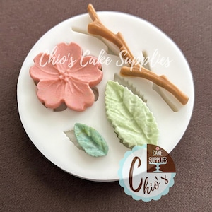 Flower, leaves, stem silicone mold, 4 cavities