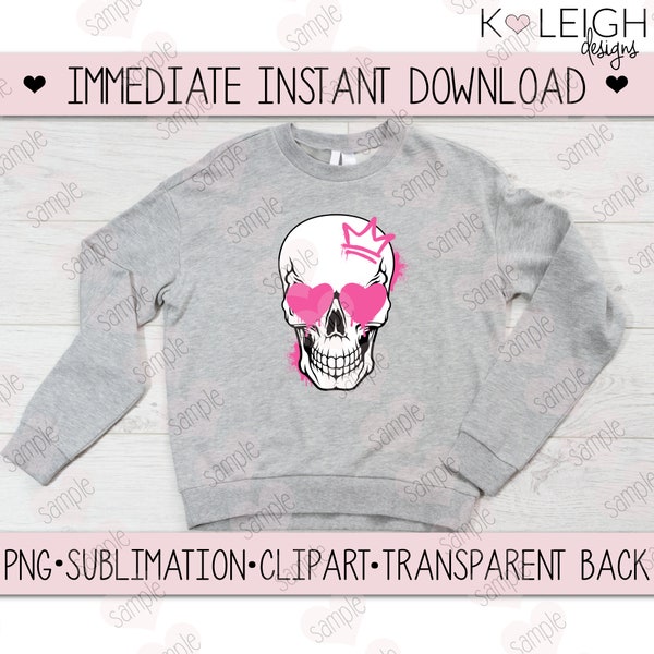 Instant Download Sublimation / Design PNG Transparent Back: Pink Skull Skeleton Star Heart Eyes