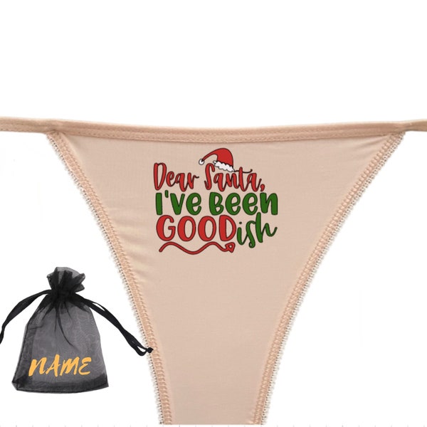 Santa Good List Christmas Panti Gift Underwear with Custom Gift Bag, Gag Gift for Her, Fun Gift for Him, Novelty Panty Gift