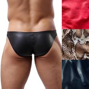 Men Underwear Leather, Wet Look Sexy Panti for Men, Animal Printed Men Slip, Clingy Fitted Man Lingerie, Tight Fitting Gay Panties