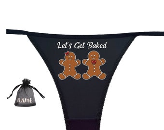 Let's Get Baked Gingerbread Christmas Panti Gift Underwear with Custom Gift Bag, Gag Gift for Her, Cheeky Lingerie Gift for Couples