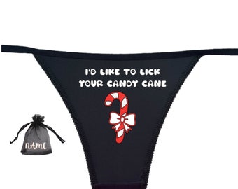 I like to lick your Candy Cane Christmas Panti Gift Underwear with a Custom Gift Bag, Gag Gift for Her, Lingerie Cheeky Gift for Couples