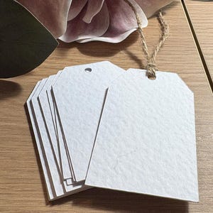 White Gift Tags: linen or Hammered Texture, Jute String, Wedding, Birthday