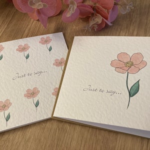 Pretty pink flower Notecards/ Floral Notelets/ Blank greetings cards/ just to say