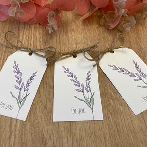 Lavender gift tags with jute string, Present labels, Birthday tags, Floral tags