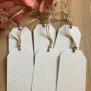 White Hammered/linen gift tags with jute string/ Wedding Tags/ Blank present labels/ Birthday tags