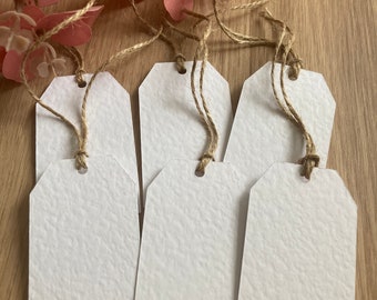 White Hammered/linen gift tags with jute string/ Wedding Tags/ Blank present labels/ Birthday tags