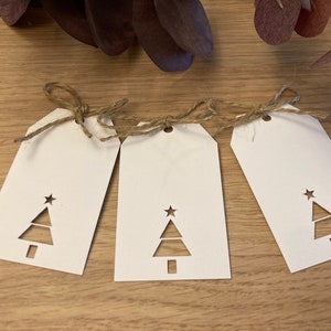 Christmas tree gift tags with jute string/ Cut out gift tags/ Blank present labels/ White rectangle tags