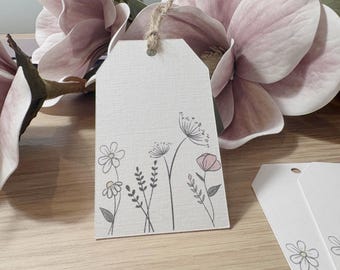 Wildflower Birthday Gift Tags: Linen Card with Jute String