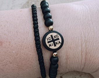 ICXC NIKA Wooden Beaded Bracelet, Orthodox Christian Jewelry