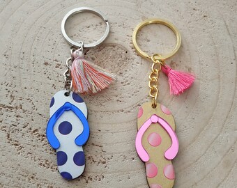 Summer flip flops keychain, polka dot island shoes, modern keyring, Greek vacations, bag's cute charm, unique gifts, Greece souvenirs