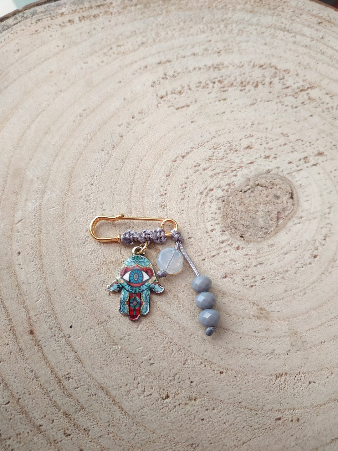 Minimal HAMSA Hand Safety Pin, Protection Brooch, Fatima Hand Lapel