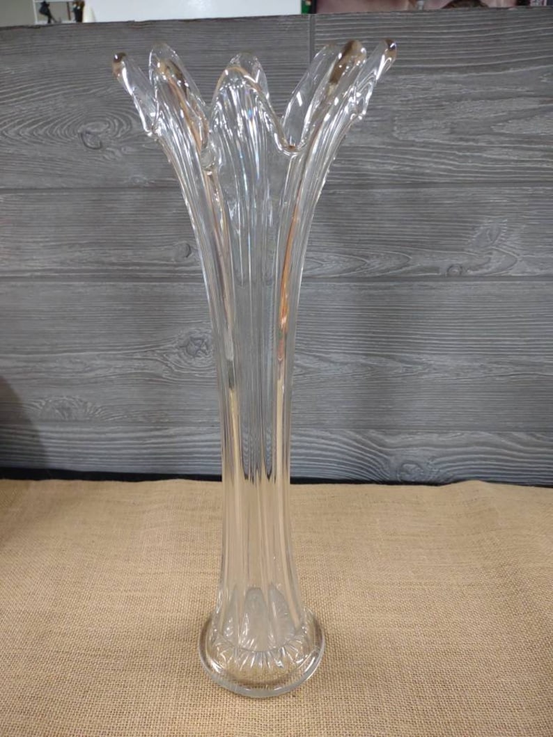Vtg Heisey Glass Colonial Clear Swung Glass Vase Ruffled Edge Etsy