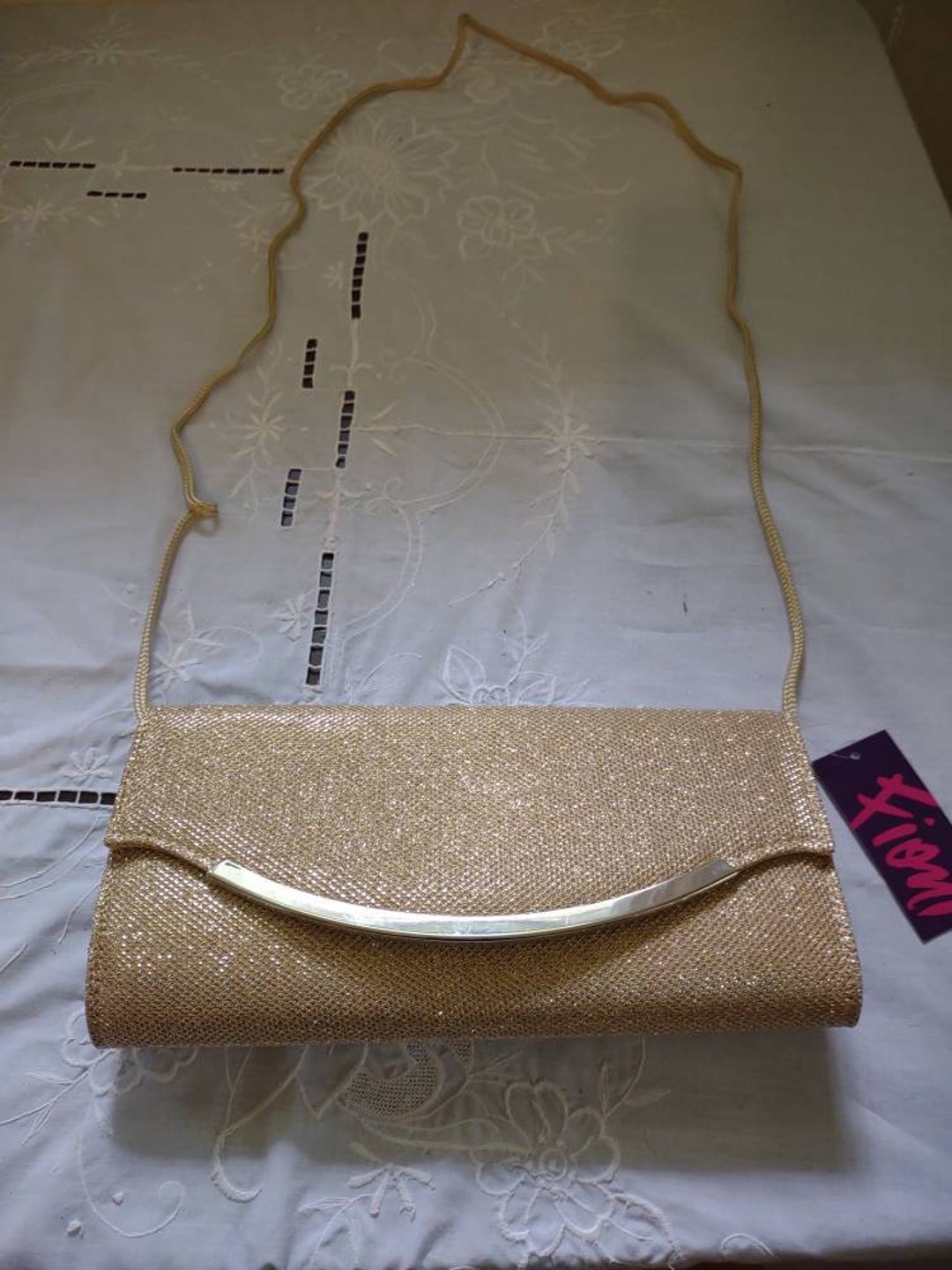 Fioni Gold Glistening Evening Clutch With Shoulder Strap Israel