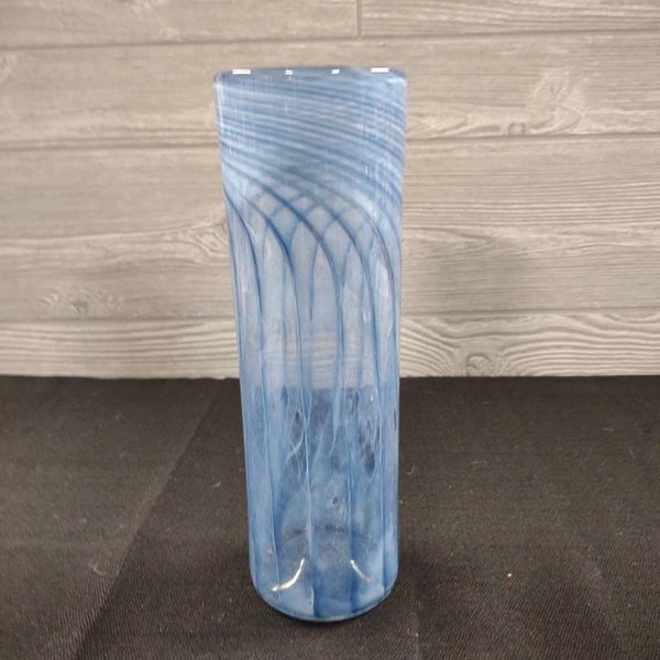 Vtg Anthony Stern Blue Swirl Art Glass Vase 10 inches tall