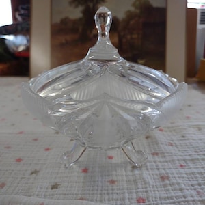 VTG Mikasa Art Deco Frosted Clear Glass Footed Candy Dish Cut Glass