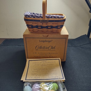 Vtg Longaberger Collectors Club J.W. Miniature 2003 Original Easter Basket With Eggs Fabric and Protector Original Paperwork Packaging