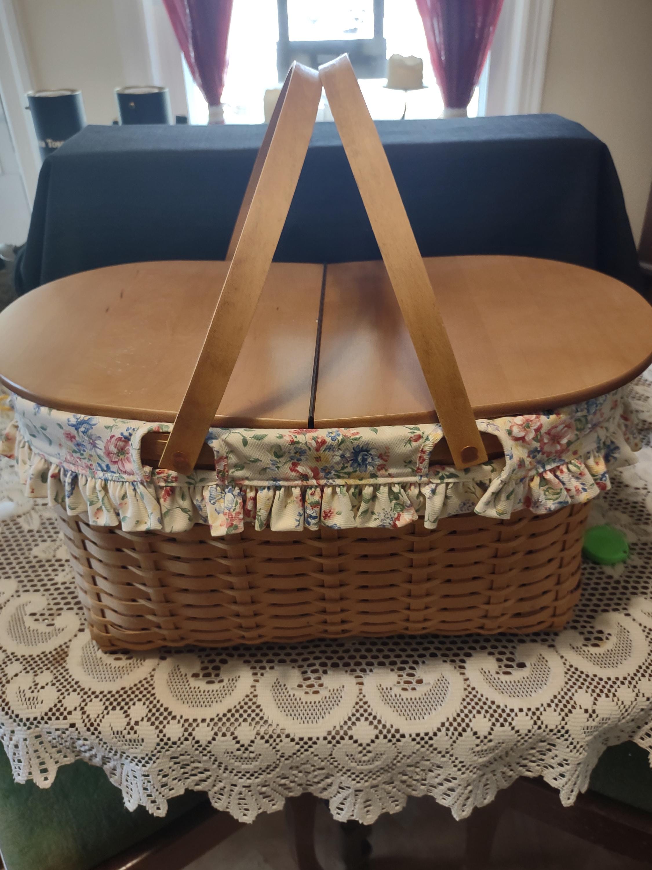 Longaberger Large Oval Picnic Basket Botanical Fields Liner With