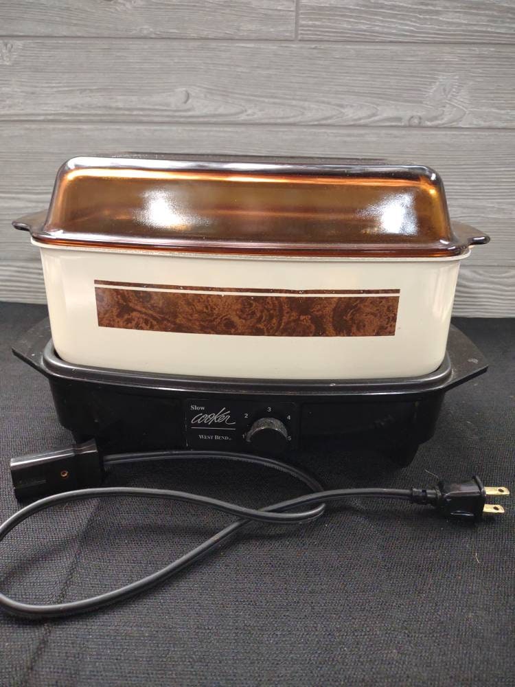 Vintage West Bend 6 Qt Slow Cooker Griddle Base Amber Glass Lid Duck Goose