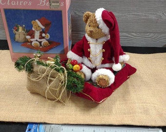 Vtg Claire's Bears Santa Bear Music Box with Movement Original Box