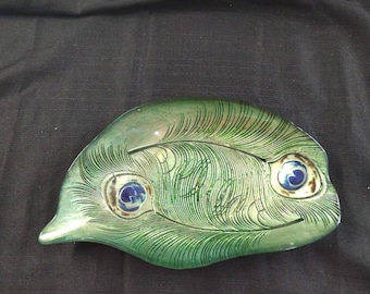 Akcam Glass Peacock Feather Dish Center Piece