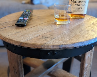 Oak Side Coffee Table made from a oak bourbon whisky barrel lid