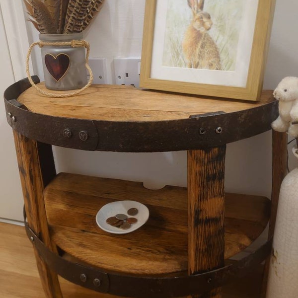 Oak Side Lamp End Table Sideboard made a from oak bourbon whisky barrel