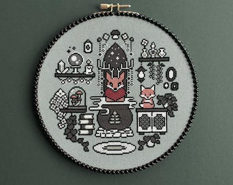Green Witch Fox Cross Stitch Pattern