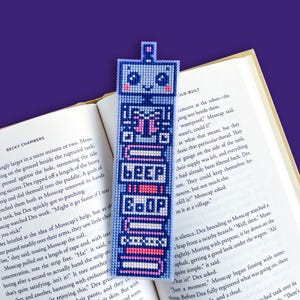 Reading Robot Cross Stitch Bookmark