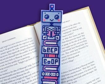 Reading Robot Cross Stitch Bookmark