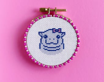 Hippo with Bow Cross Stitch Pattern