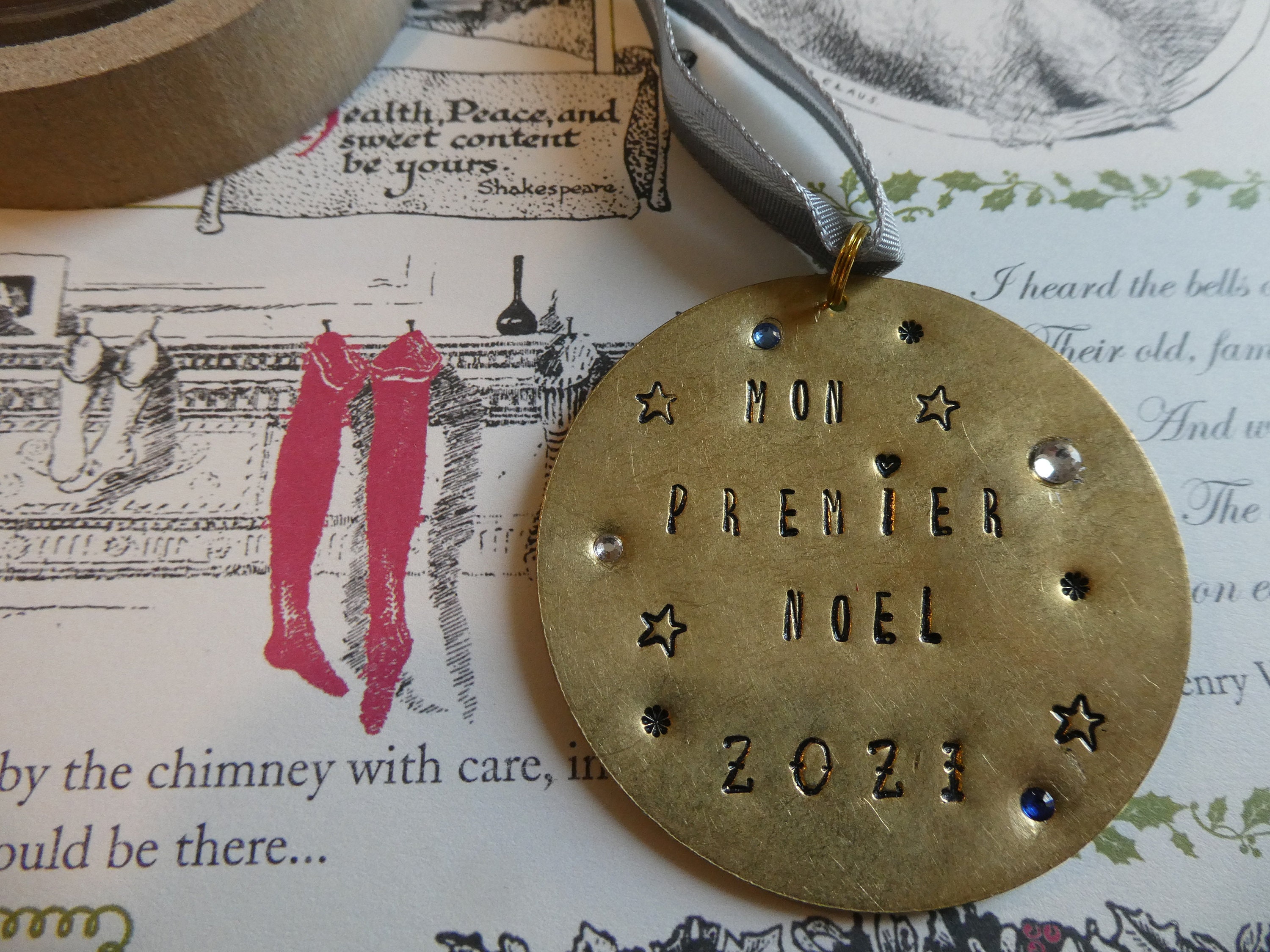 Médaillon Mon Premier Noël 2021 Strass Bleu