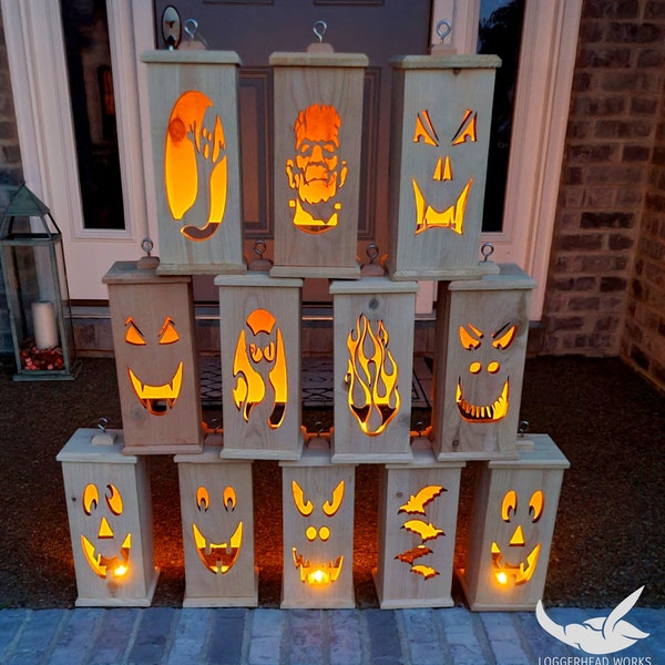 Jack-o-lantern, Halloween lantern, Wood lanterns, Rustic Lantern, Fun and Spooky Lantern