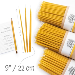 Ritual church candles of natural beeswax - slim, 9&quot; / 22cm