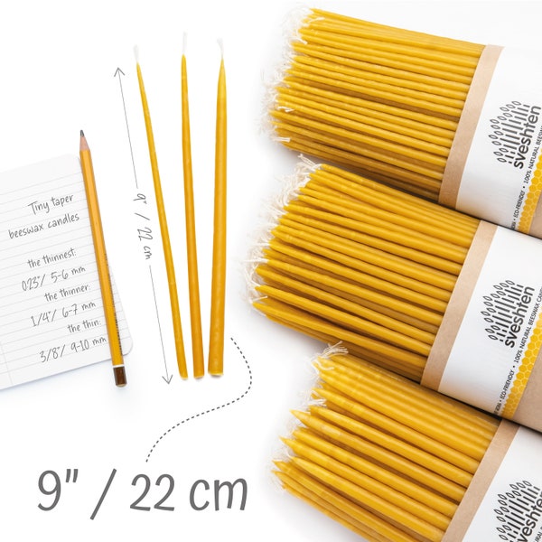 Ritual church candles of natural beeswax - slim, 9" / 22cm