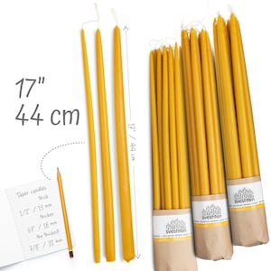 Long church, dinner taper candles of natural beeswax, handmade - 17&quot; / 44cm
