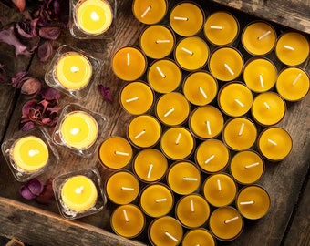 Tealights of beeswax, handmade, natural non-toxic candles, discount pack