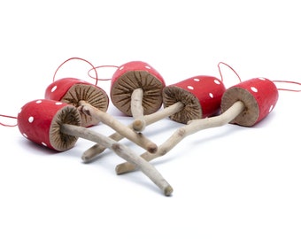 Hand carved mushroom tree ornaments