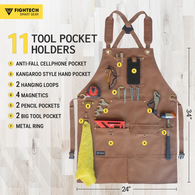 FIGHTECH® Work Apron With Tool Pockets Heavy Duty 16oz Waxed Etsy