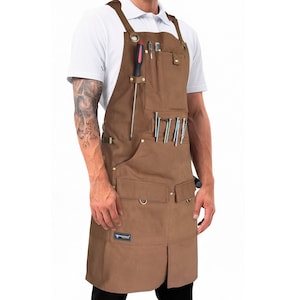 FIGHTECH® Work Apron with Tool Pockets - Heavy Duty 16oz Waxed Canvas Shop Apron for Woodworkers, Mechanics, Blacksmiths, Carpenters - M-XXL