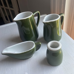 HALL Ceramic Olive Green & White Pitcher-Creamer Set of Four