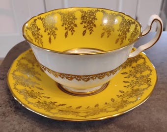 Adderley Bone China Tea Cup and Saucer (lawley)- Purple and Yellow
