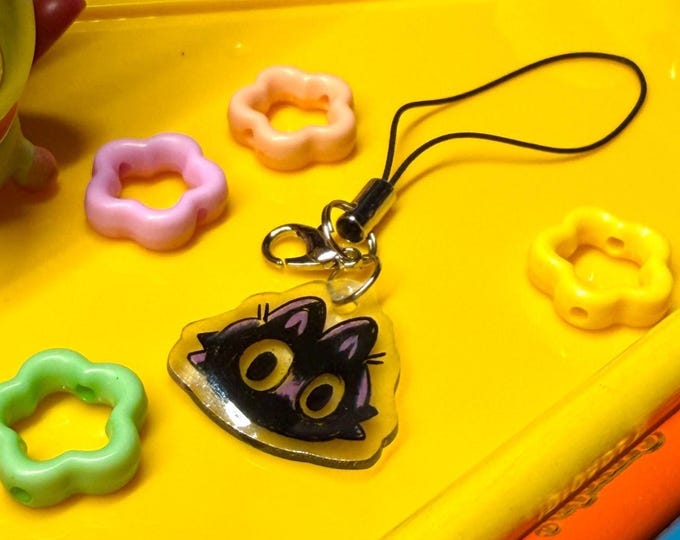 Black Cat Phone Charm (shrink plastic)