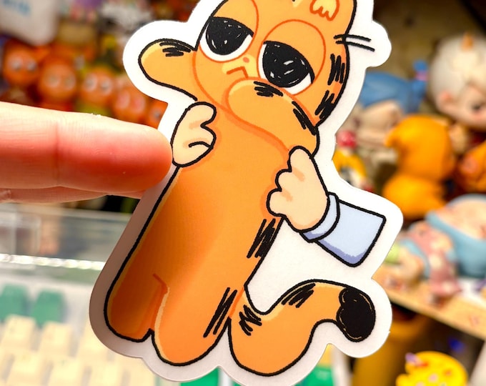 Long Sleepy Orange Cat Sticker