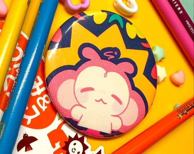 Pink Space Monkey Button