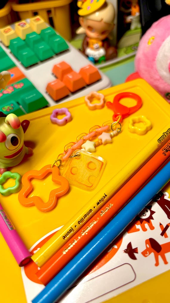 Cheese Slice Dangly Keychain (shrink plastic)